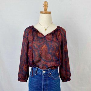 Paisley Boho Tie Top Blouse